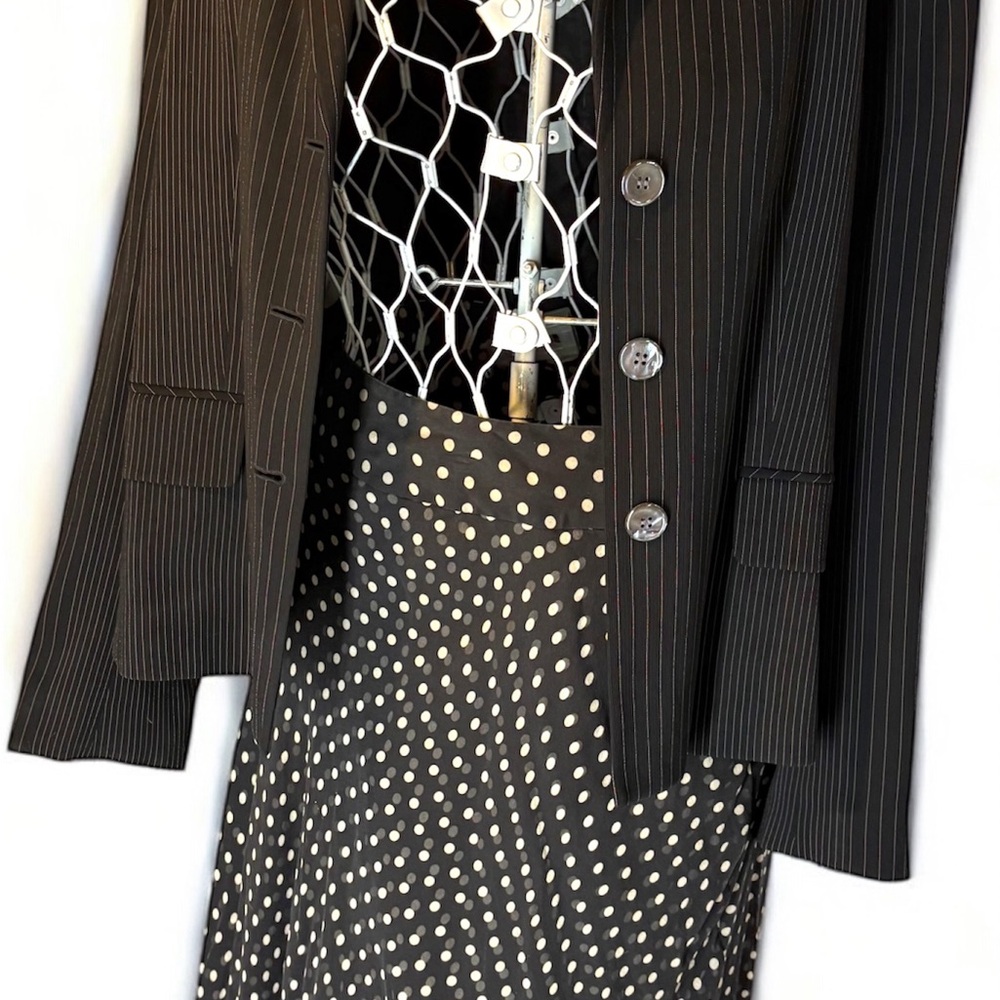 Black Business Wear Pinstripe Blazer Size 14 & Polka Dot Skirt Size 18